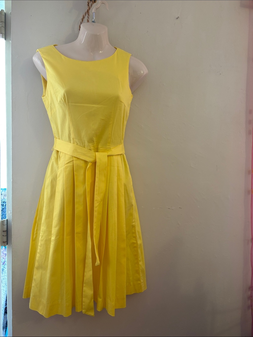 Sunny Yellow Sleeveless Belted Midi Dress. Cotton